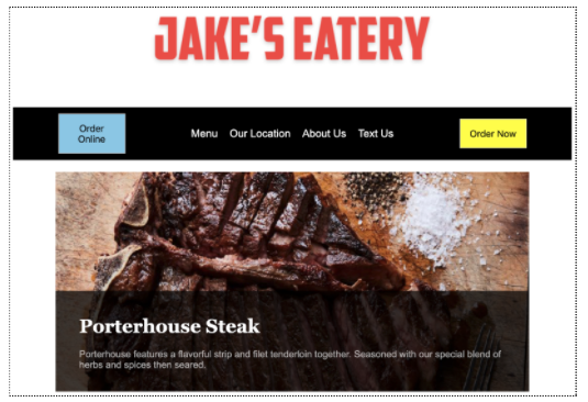 screenshot of Jake's Eatery website