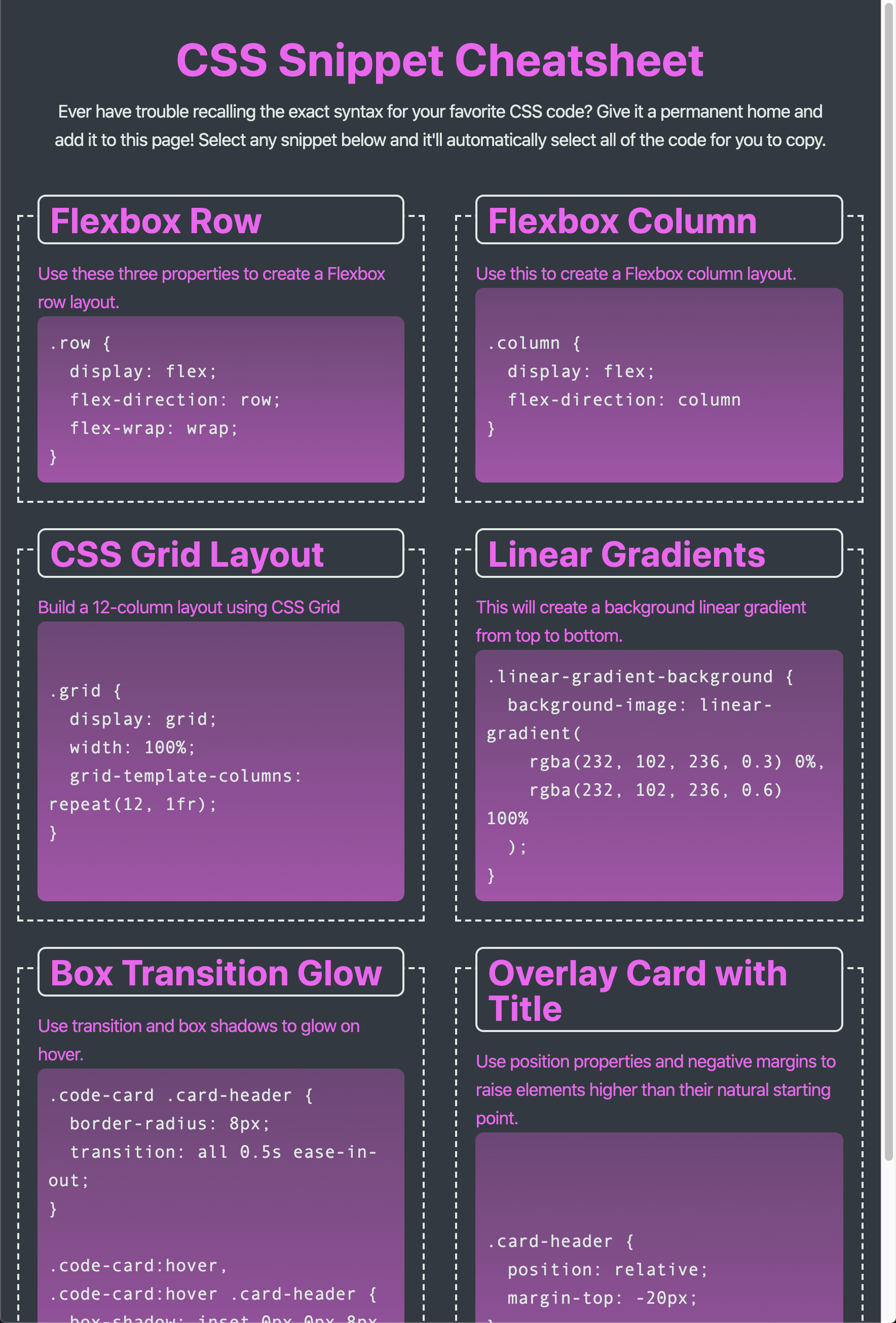 screenshot of css cheat sheet